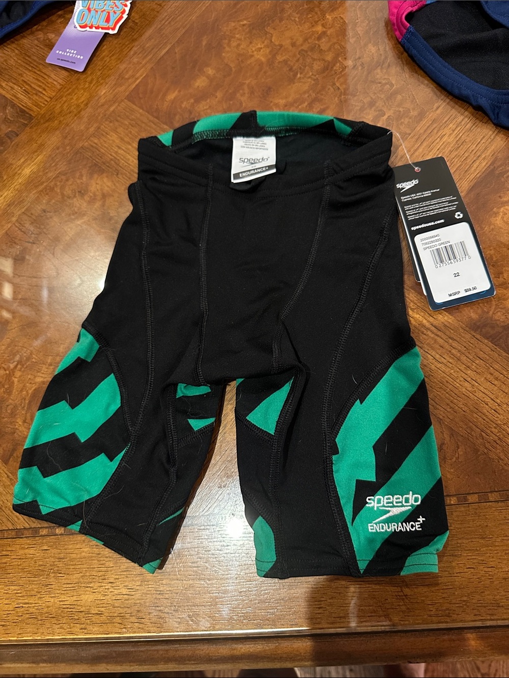 Speedo Black with Green Accent Swimwear Tag